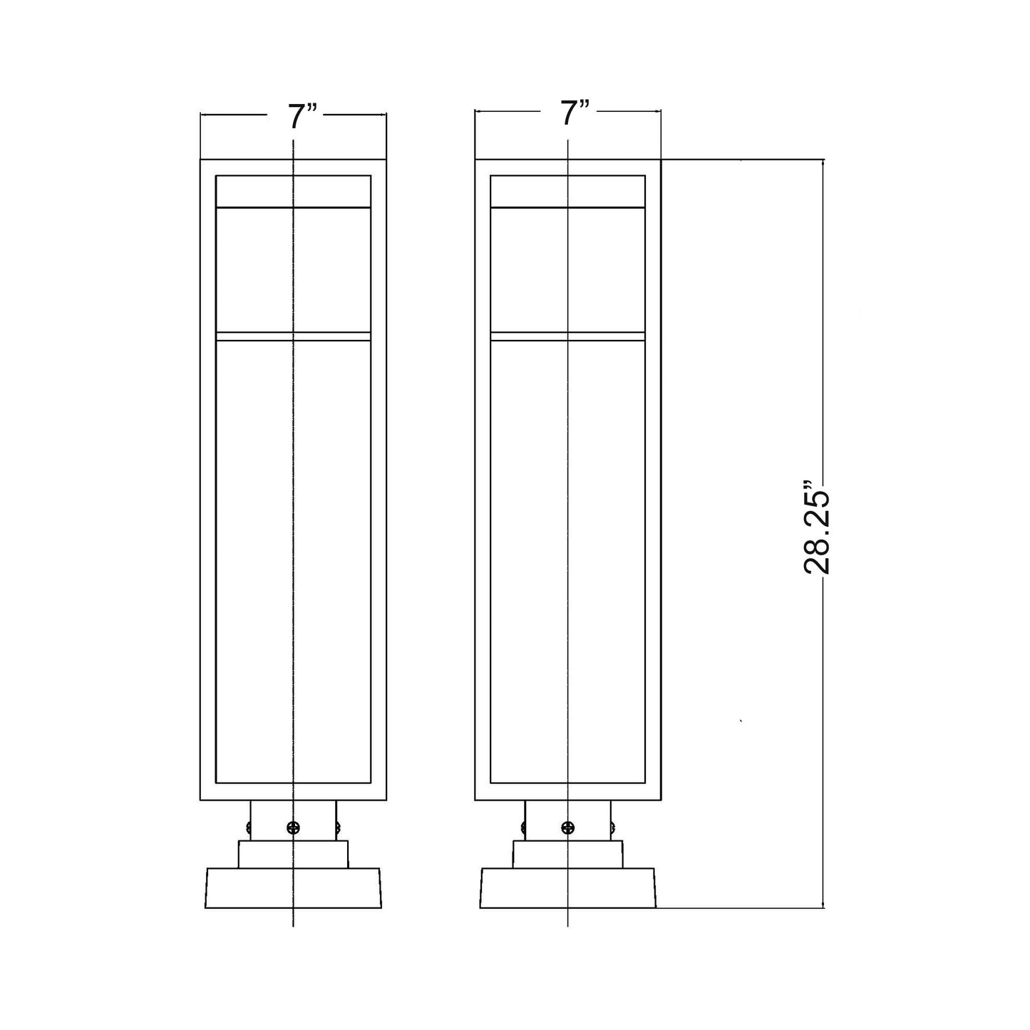 Barwick Square Outdoor Pier Mount Light - line drawing.
