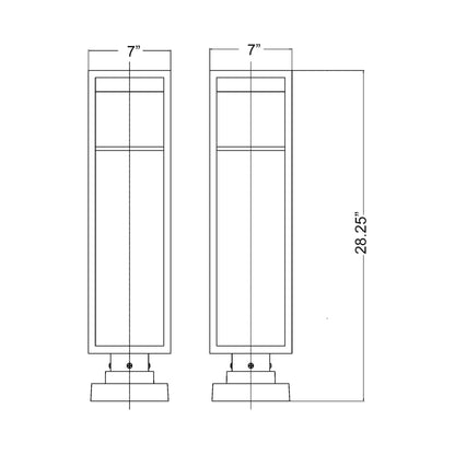 Barwick Square Outdoor Pier Mount Light - line drawing.