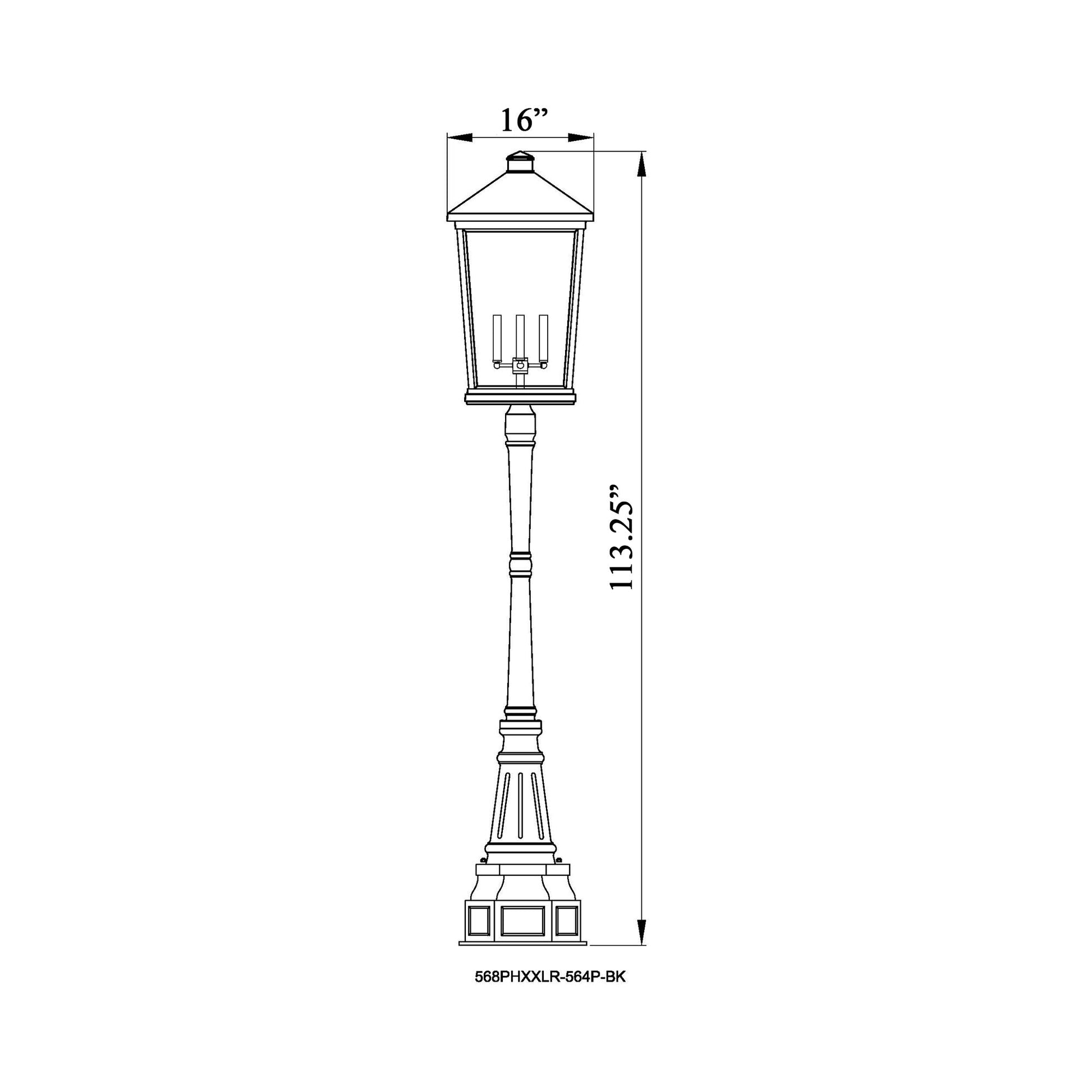 Beacon 564P Outdoor Post Light - line drawing.