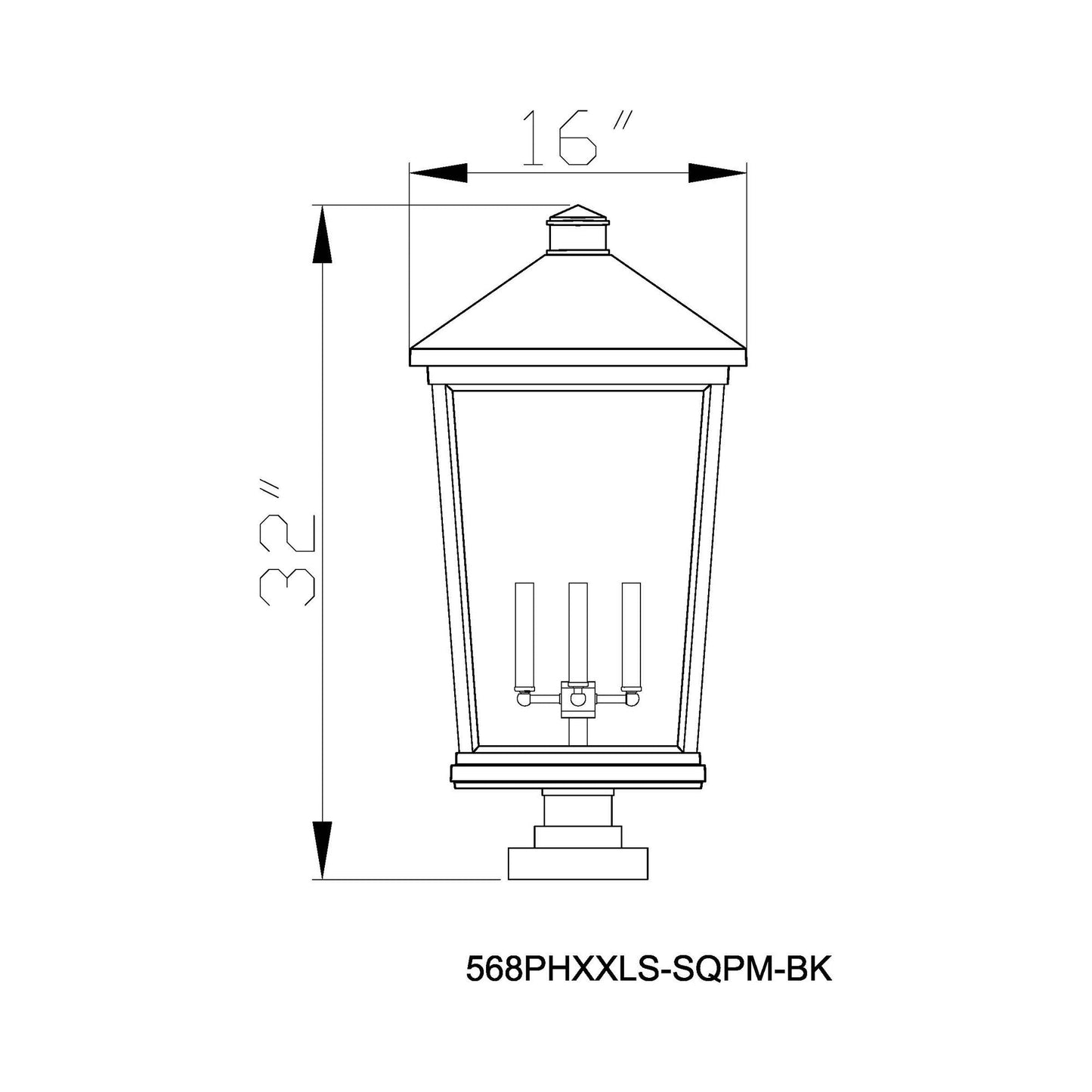 Beacon 568S Outdoor Pier Mount Light - line drawing.