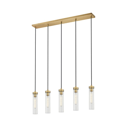 Beau 740P Linear Chandelier in Rubbed Brass (5-Light).