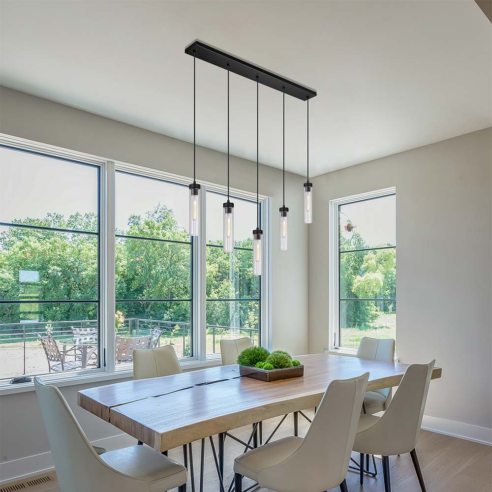 Beau 740P Linear Chandelier in dining room.