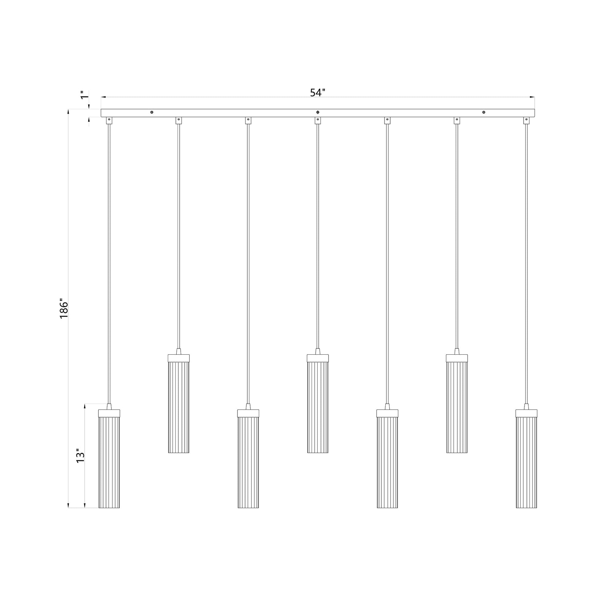 Beau 740P Linear Chandelier - line drawing.