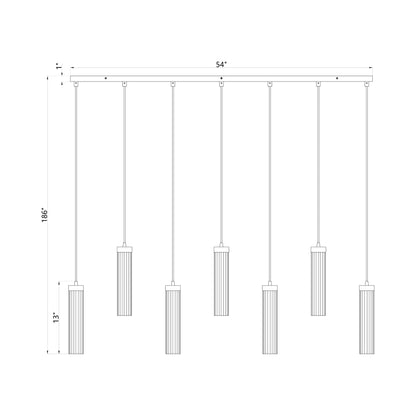 Beau 740P Linear Chandelier - line drawing.