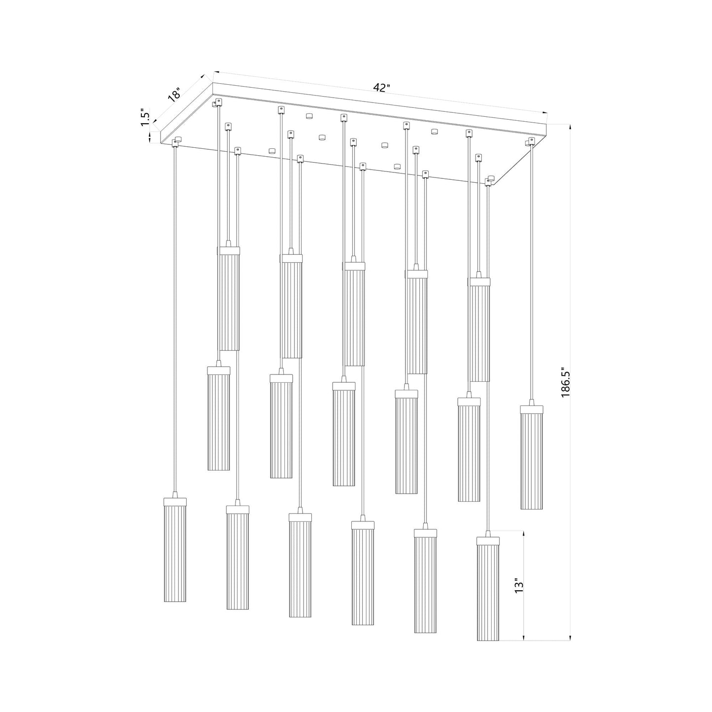 Beau 740P Linear Chandelier - line drawing.