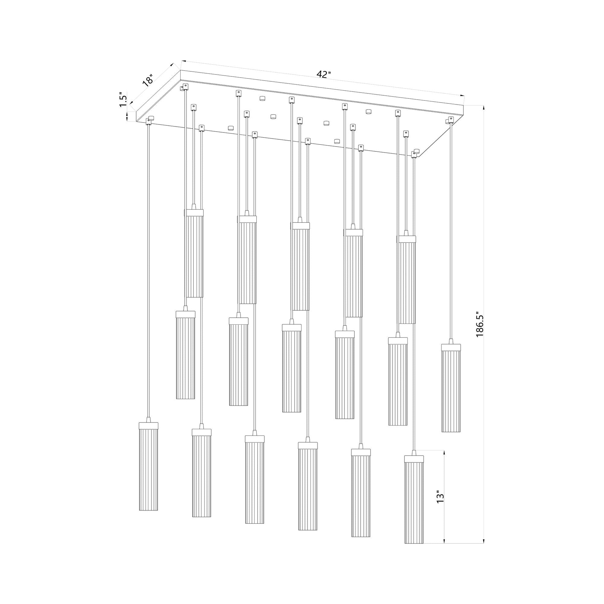 Beau 740P Linear Chandelier - line drawing.