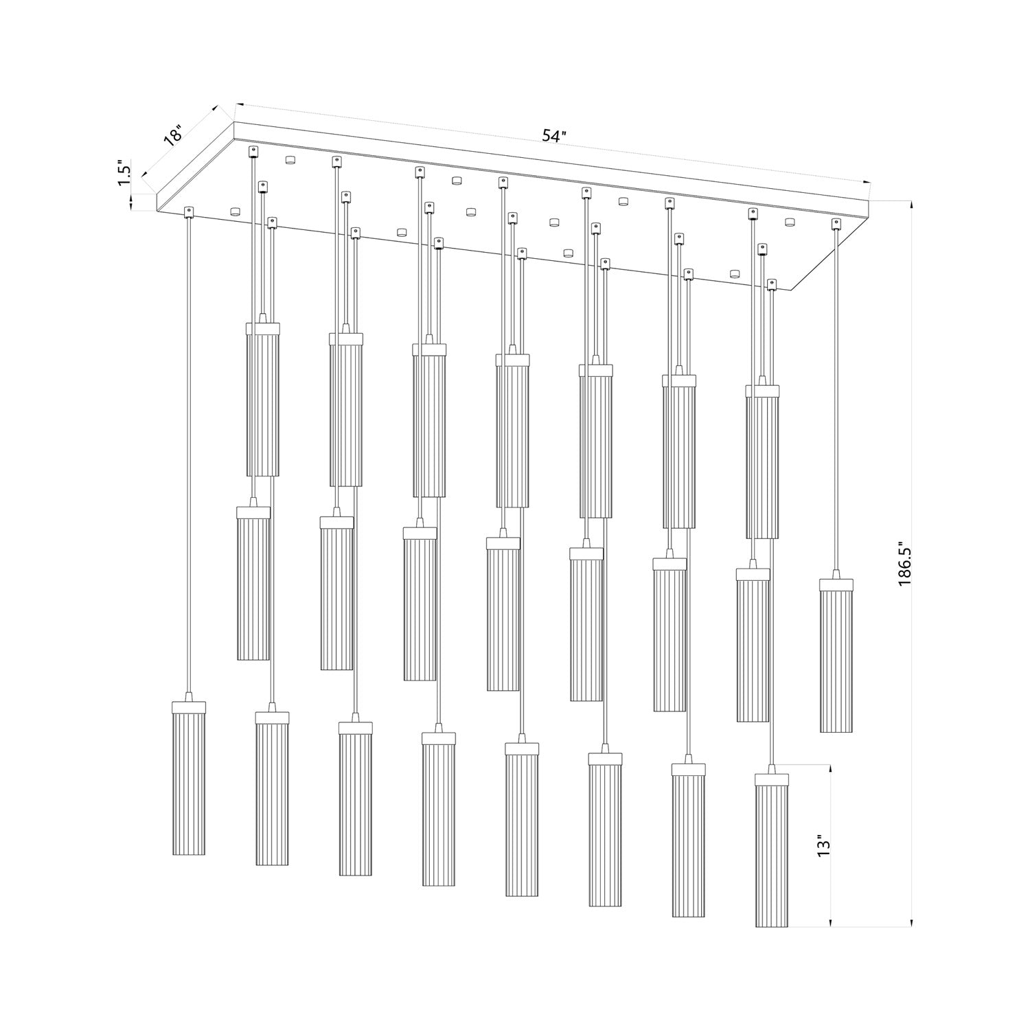 Beau 740P Linear Chandelier - line drawing.