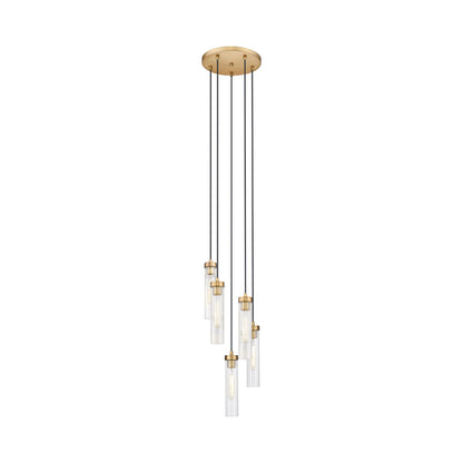 Beau Round Chandelier in Rubbed Brass (5-Light).