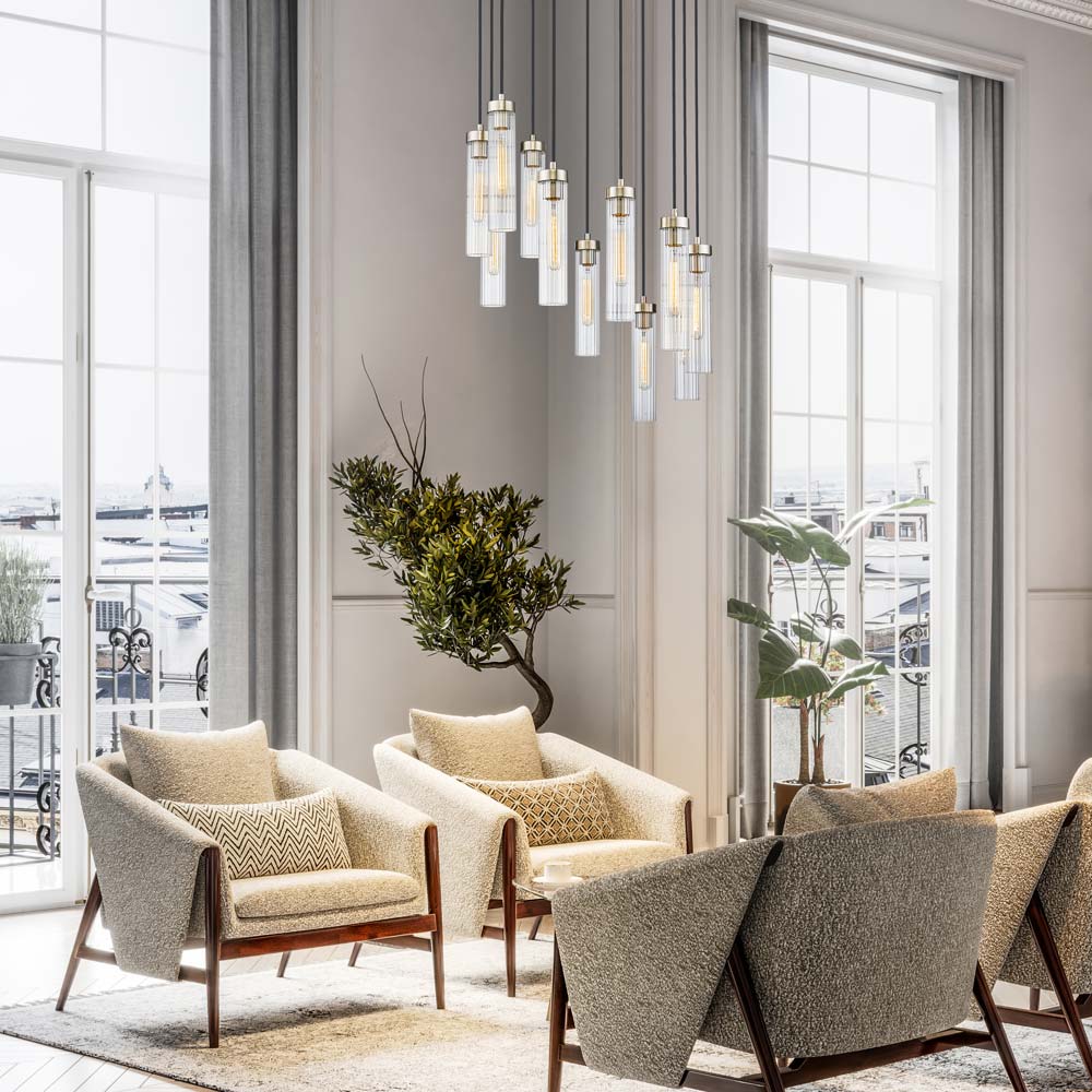 Beau Round Chandelier in living room.