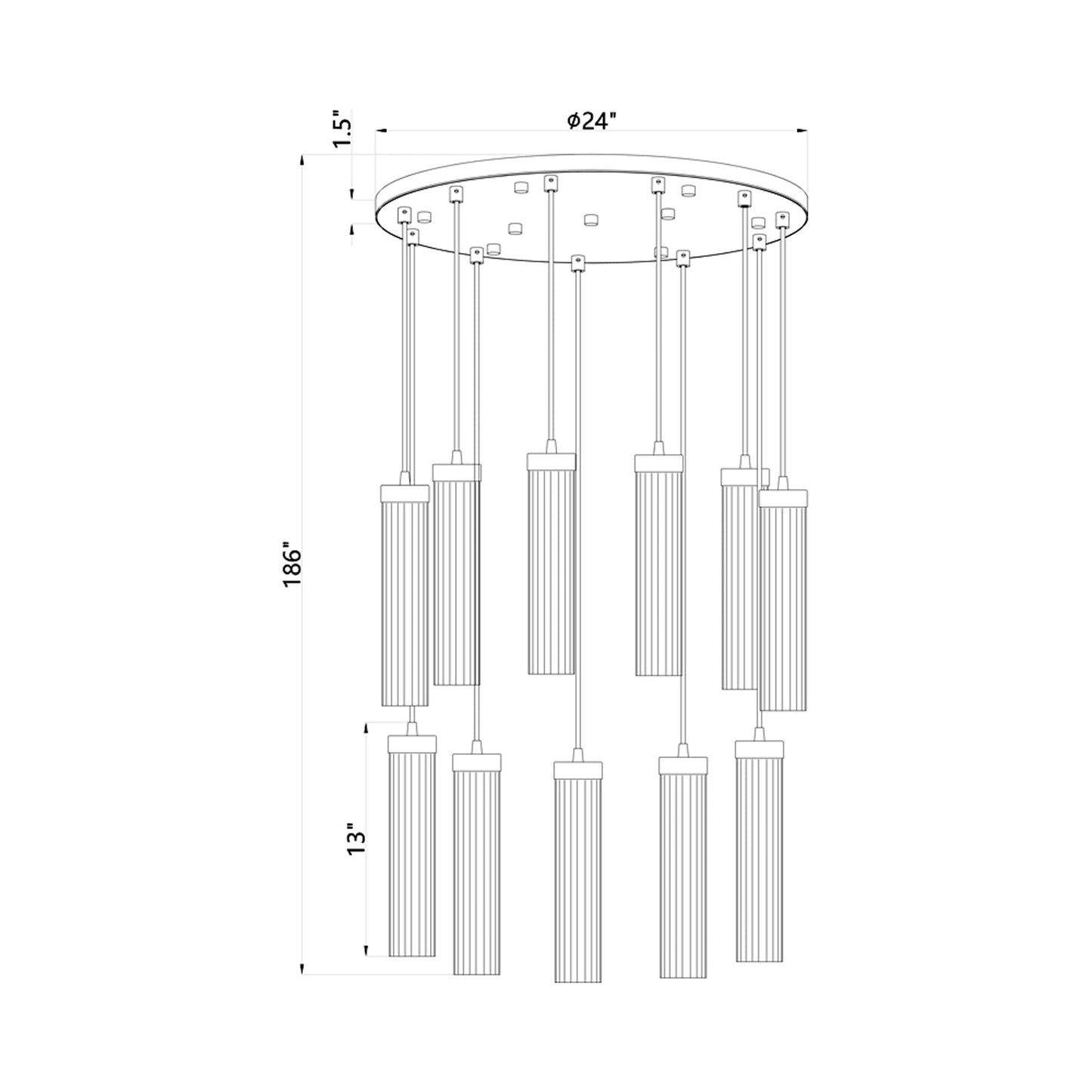 Beau Round Chandelier - line drawing.