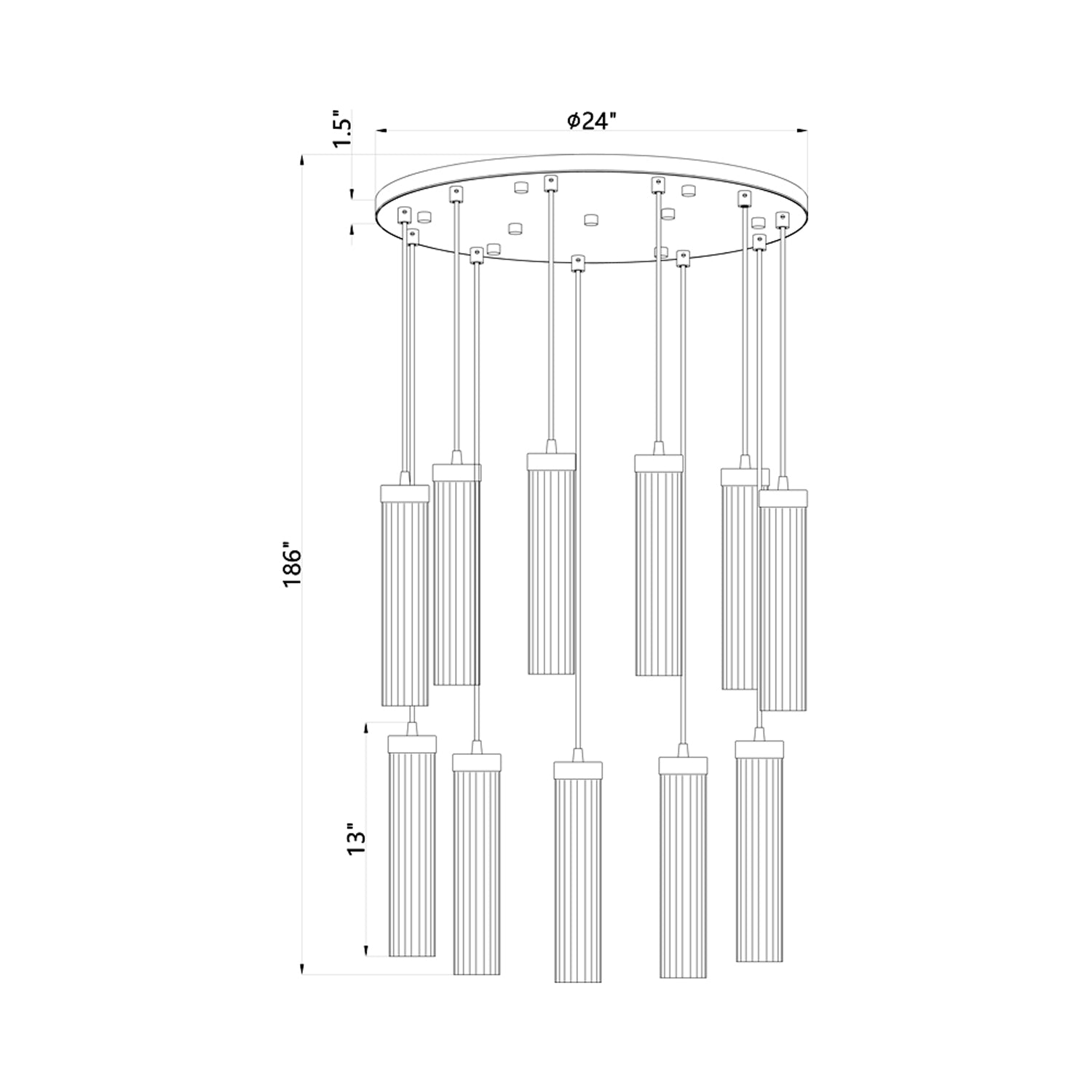 Beau Round Chandelier - line drawing.