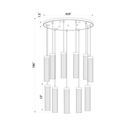 Beau Round Chandelier - line drawing.