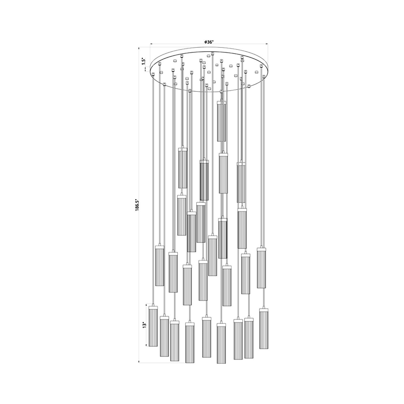 Beau Round Chandelier - line drawing.