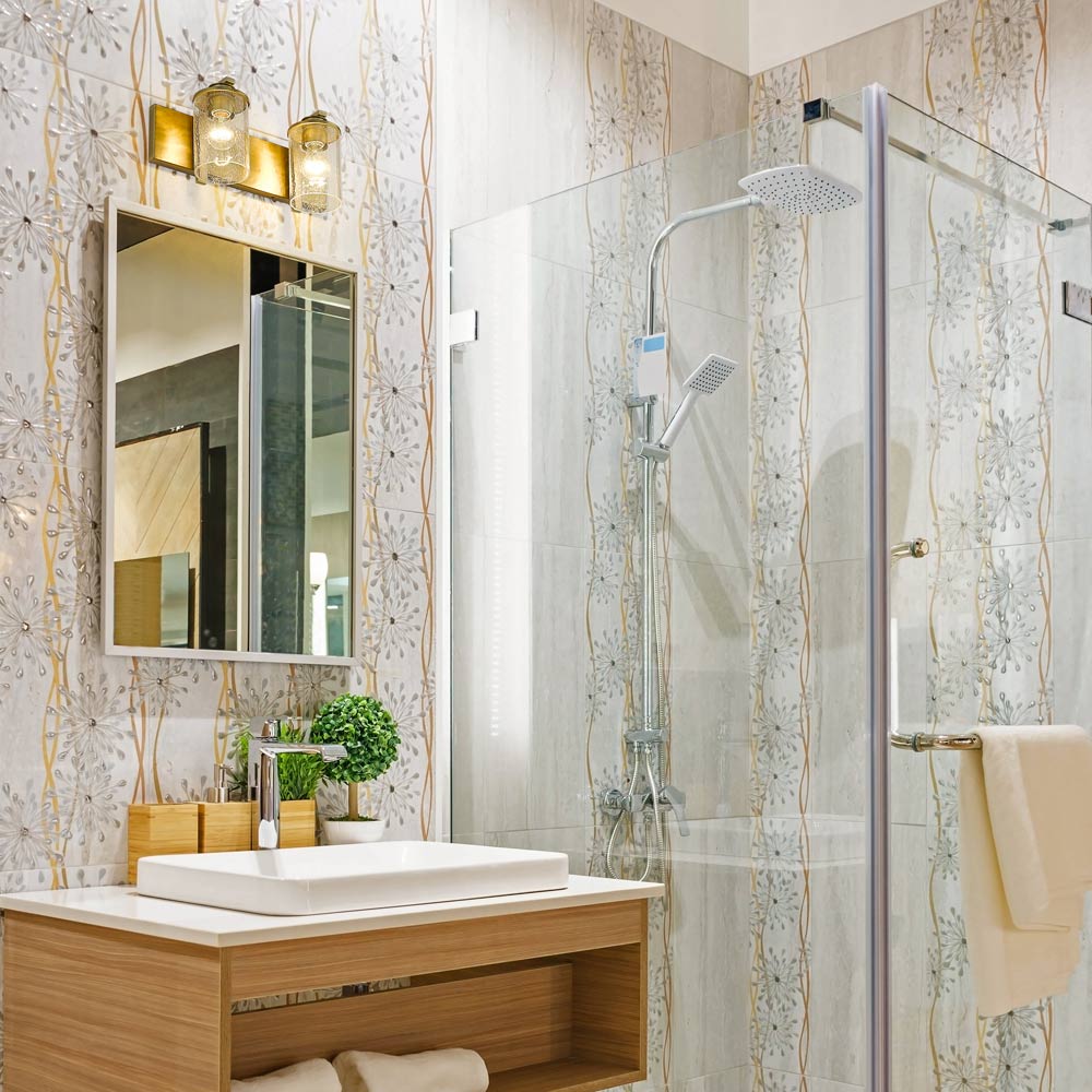 Beckett Bath Vanity Light in bathroom.