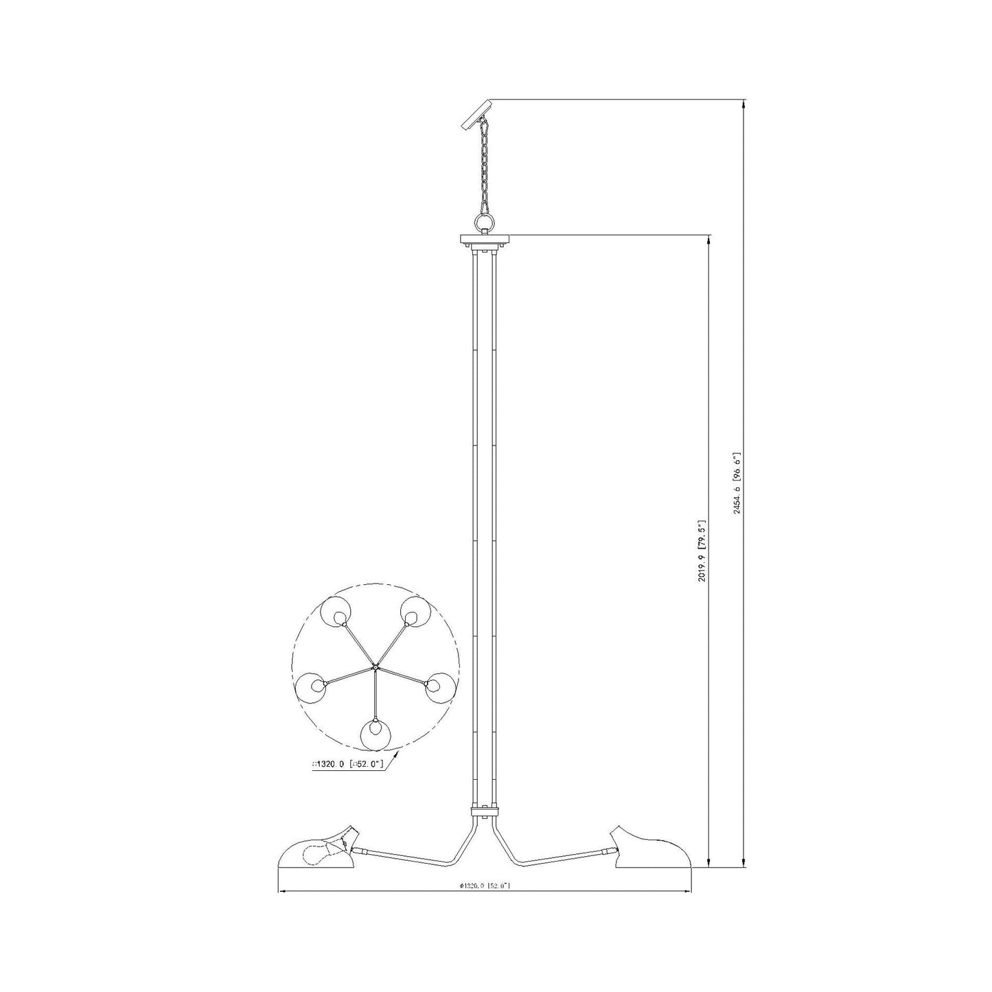 Bellamy Chandelier - line drawing.