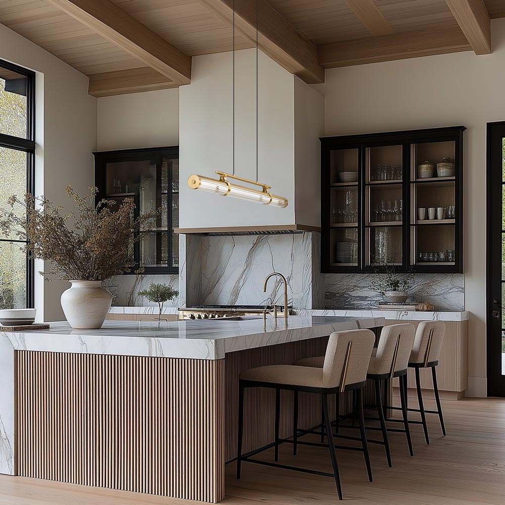 Benoit Linear LED Chandelier in kitchen.