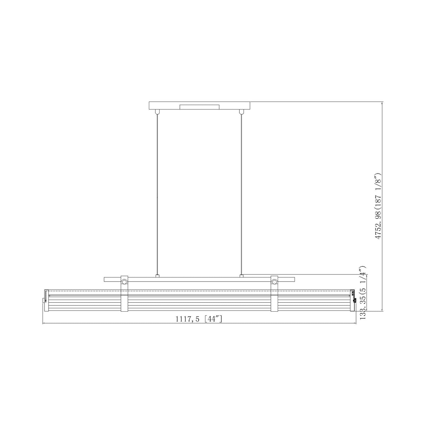 Benoit Linear LED Chandelier - line drawing.