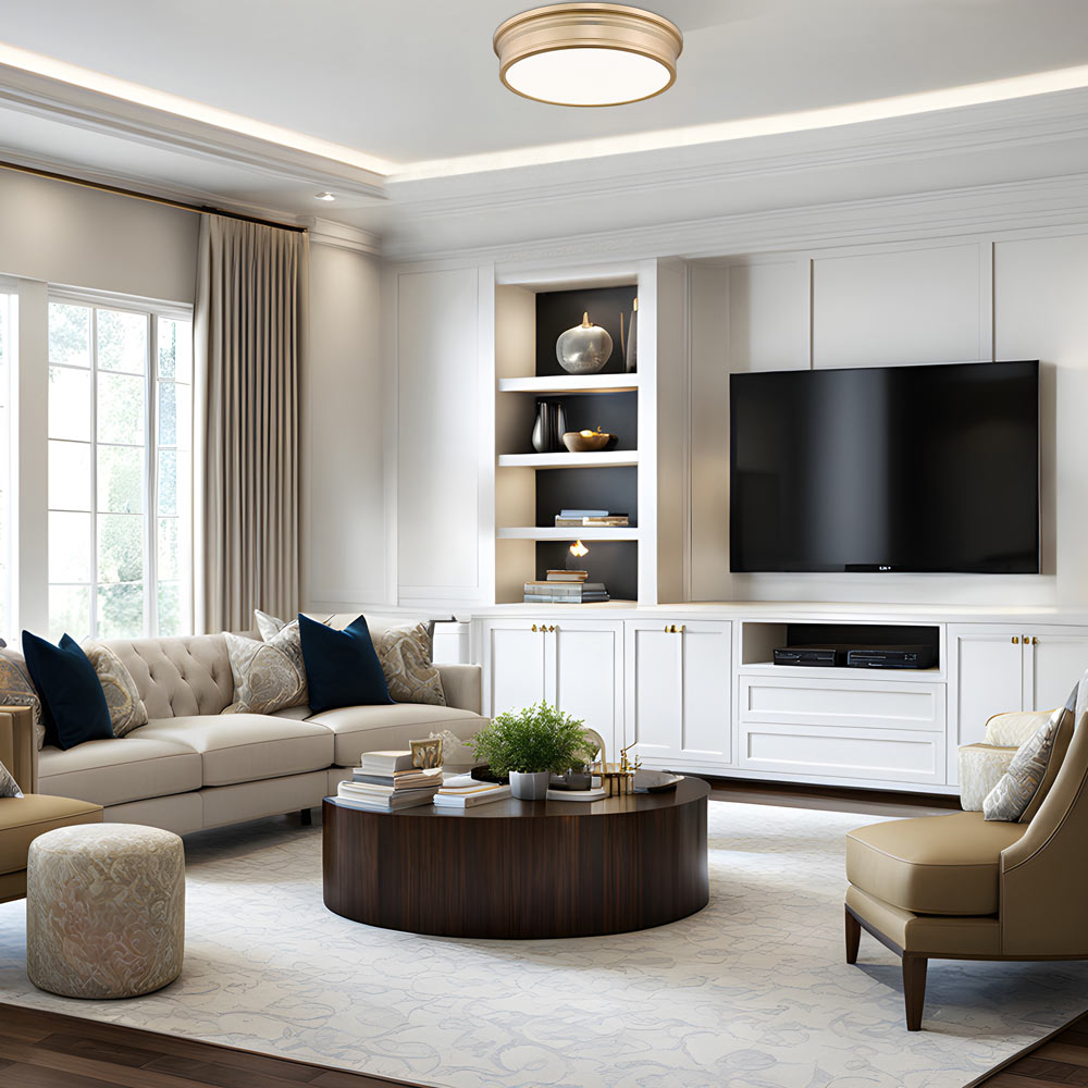 Bentley LED Flush Mount Ceiling Light in living room.