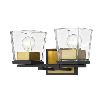 Bleeker Street Bath Vanity Light in Matte Black/Olde Brass (2-Light).