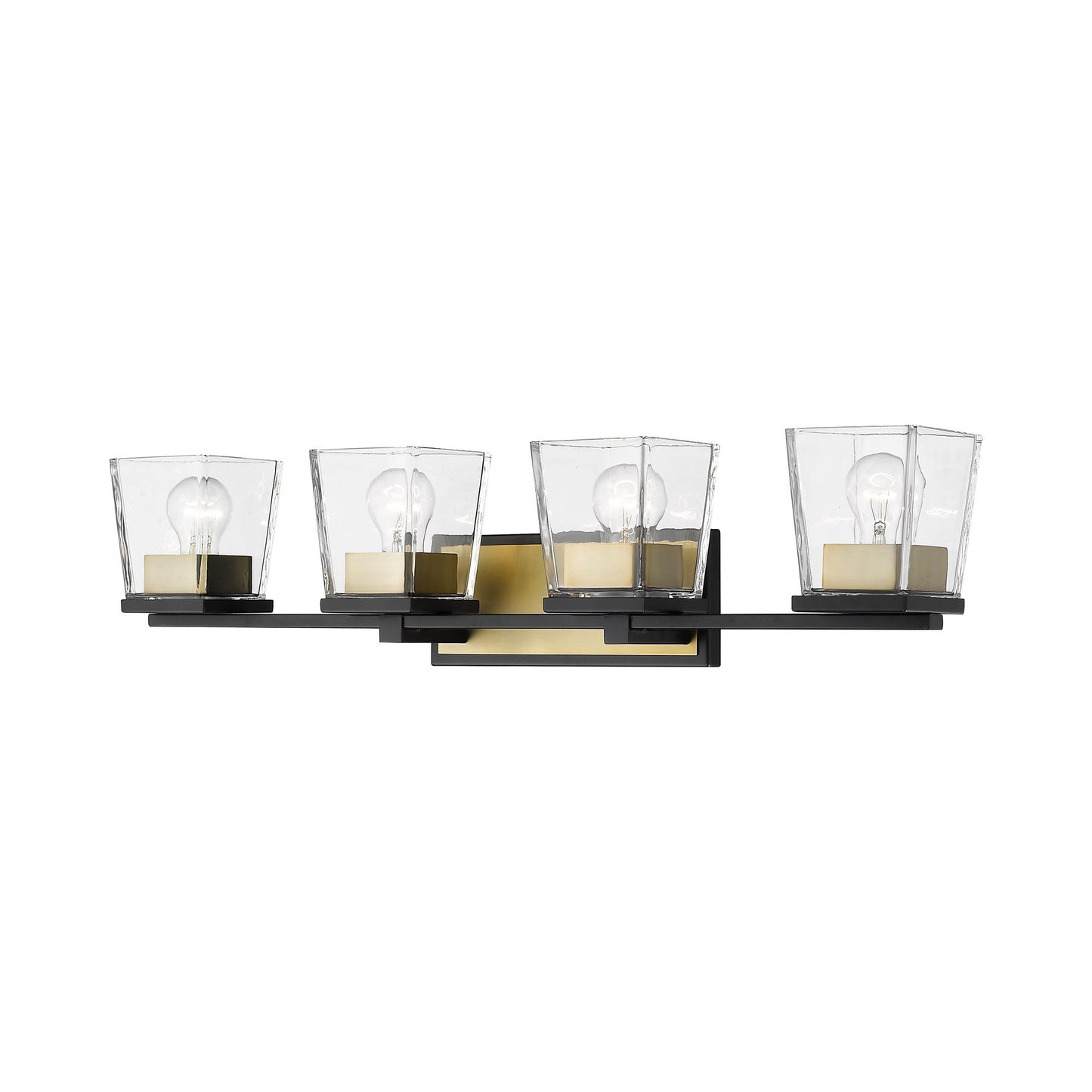 Bleeker Street Bath Vanity Light in Matte Black/Olde Brass (4-Light).
