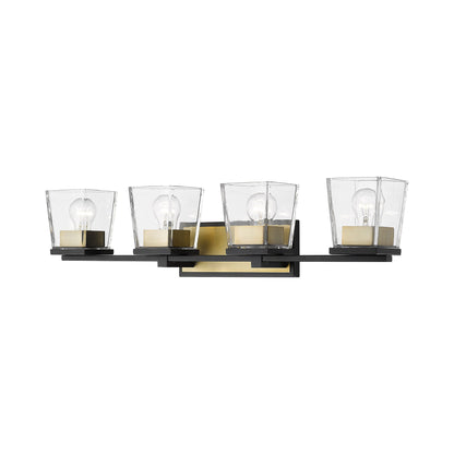 Bleeker Street Bath Vanity Light in Matte Black/Olde Brass (4-Light).