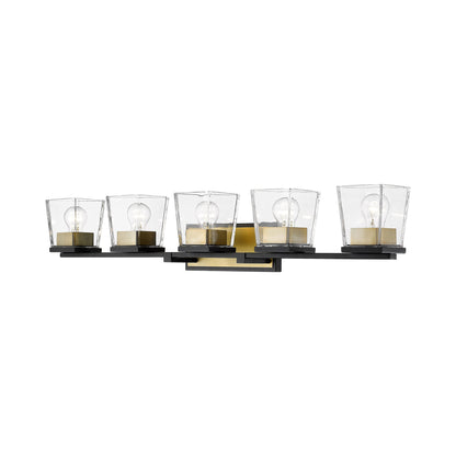Bleeker Street Bath Vanity Light in Matte Black/Olde Brass (5-Light).
