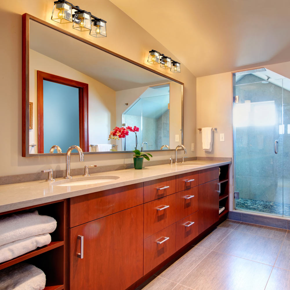 Bleeker Street Bath Vanity Light in bathroom.