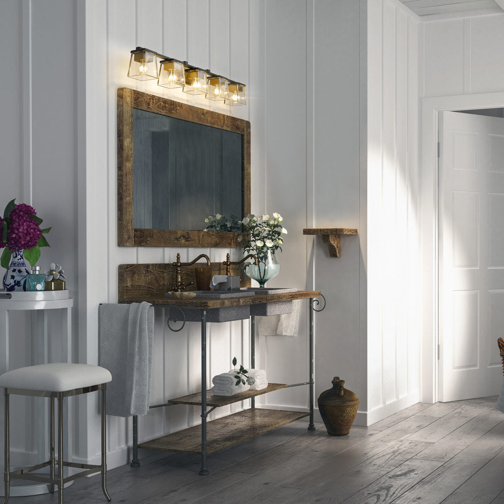 Bleeker Street Bath Vanity Light in bathroom.