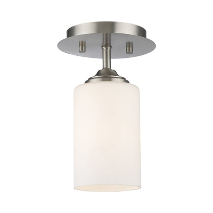 Bordeaux Tube Semi Flush Mount Ceiling Light in Brushed Nickel.