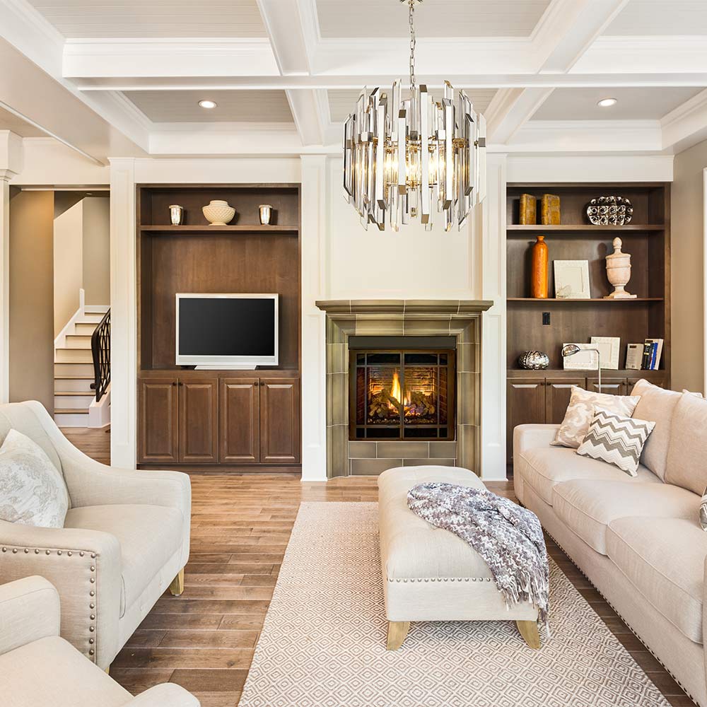 Bova Chandelier in living room.