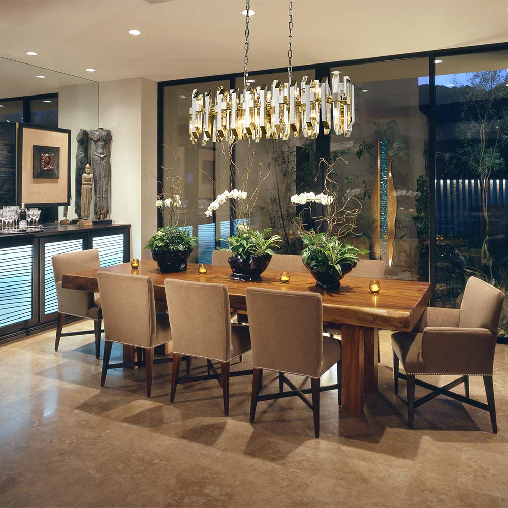 Bova Linear Chandelier in dining room.