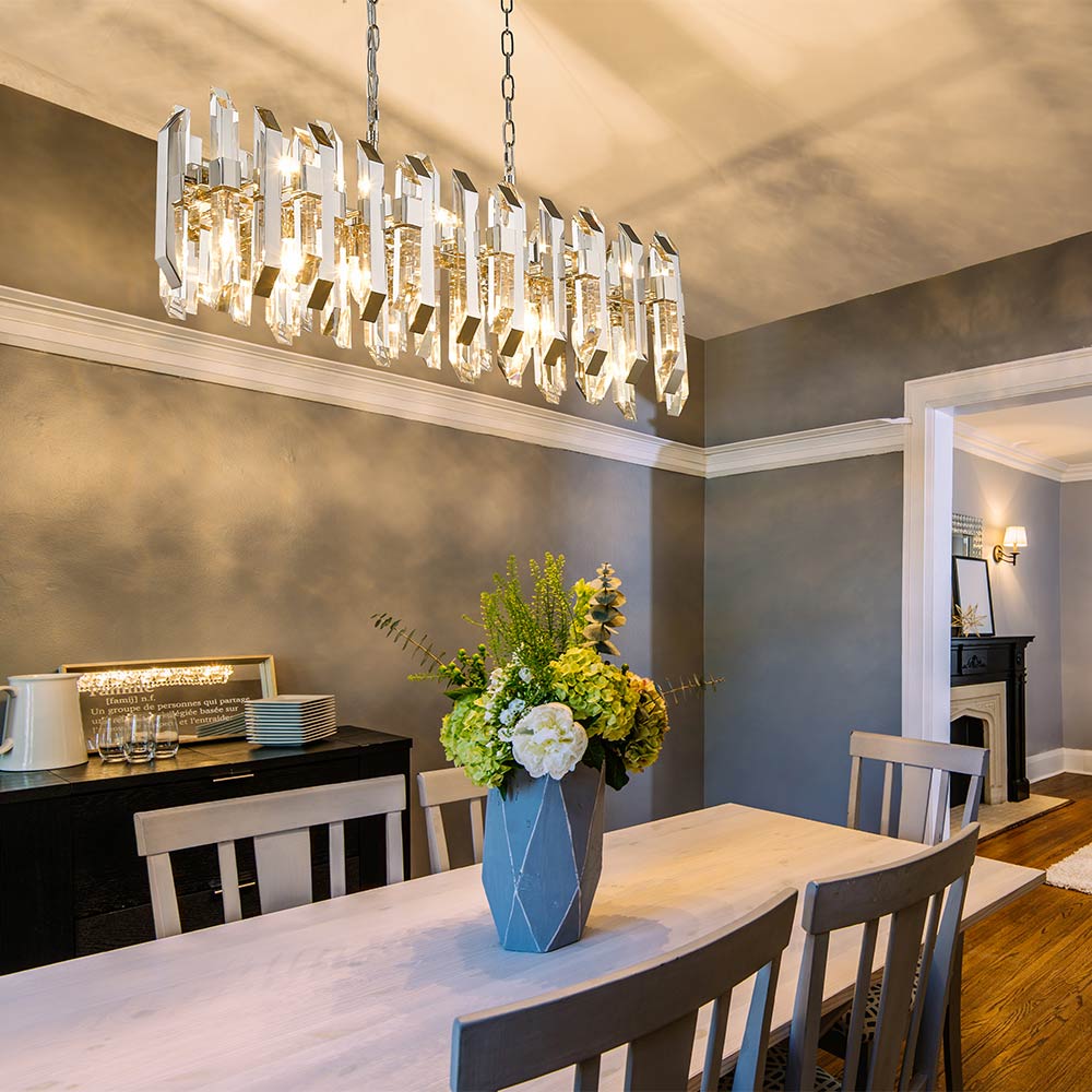 Bova Linear Chandelier in dining room.