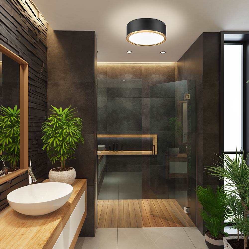 Bradley LED Flush Mount Ceiling Light in bathroom.