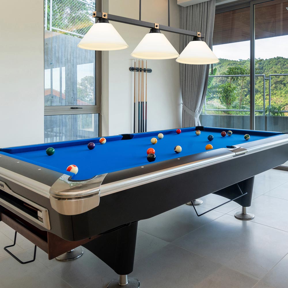 Bronte Cone Billiard Pendant Light in game room.
