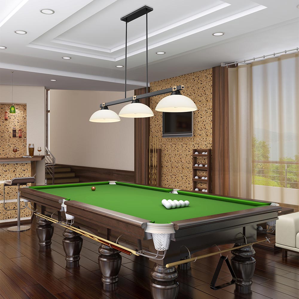 Bronte Dome Billiard Pendant Light in game room.