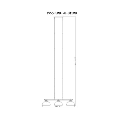 Bronte Dome Billiard Pendant Light - line drawing.
