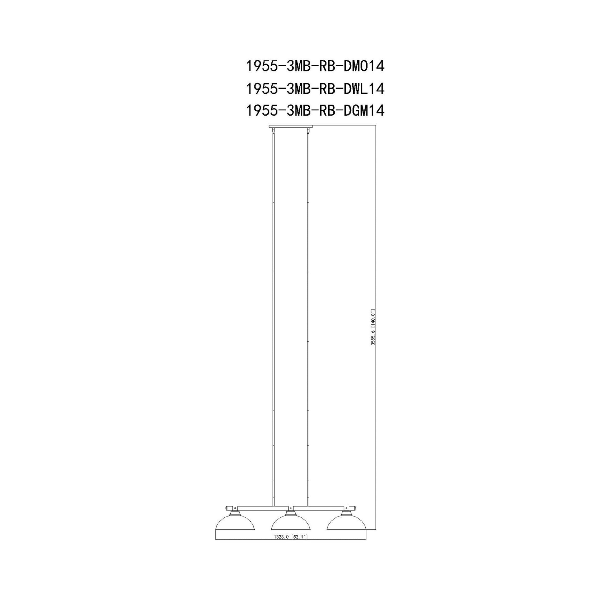 Bronte Dome Billiard Pendant Light - line drawing.