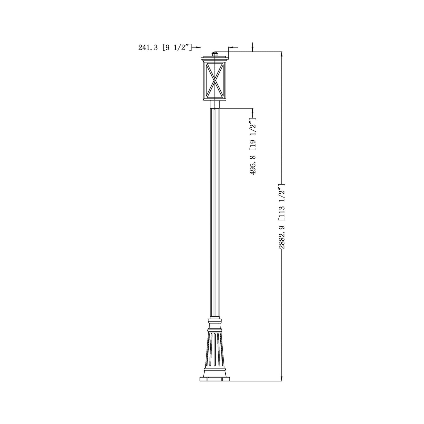 Brookside 519P Outdoor Post Light - line drawing.