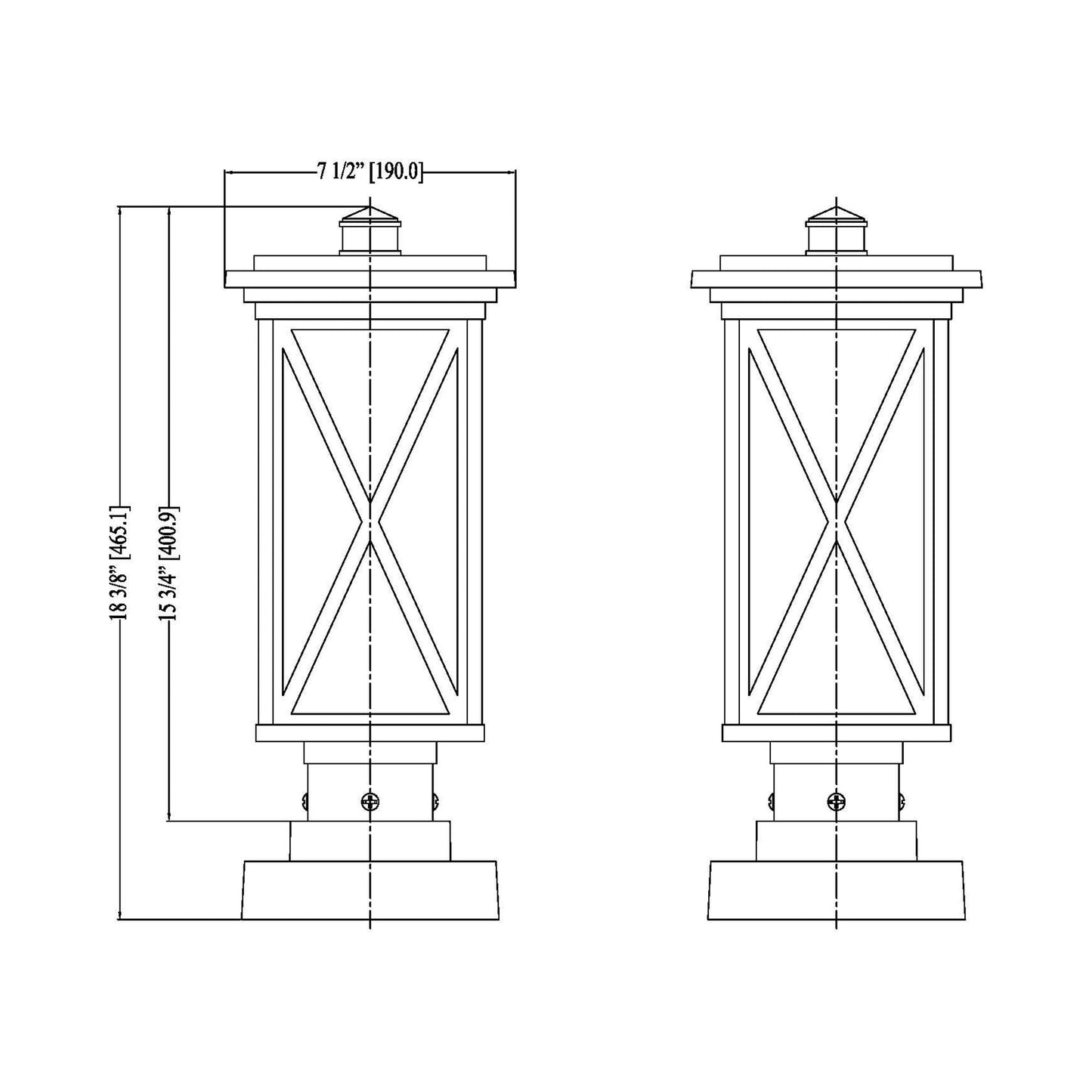 Brookside 583S Outdoor Pier Mount Light - line drawing.