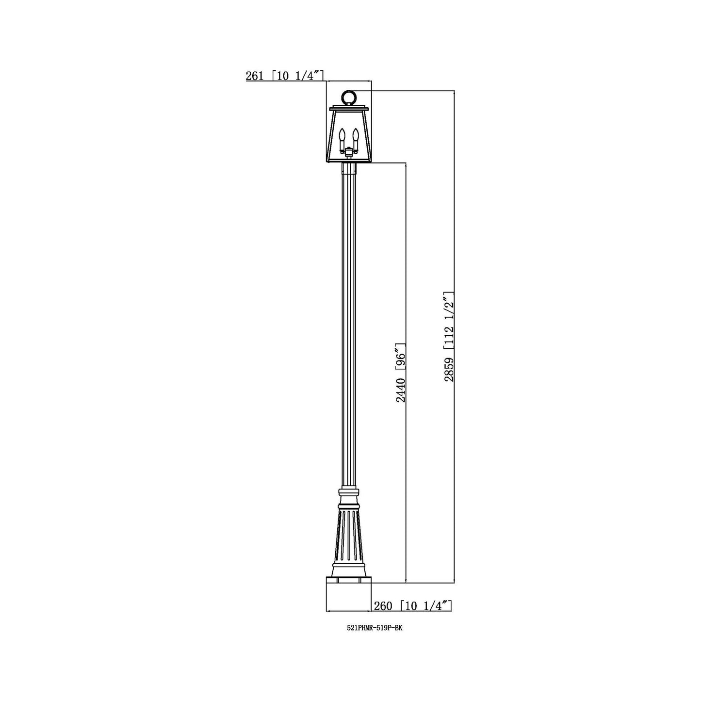Broughton 519P Outdoor Post Light - line drawing.