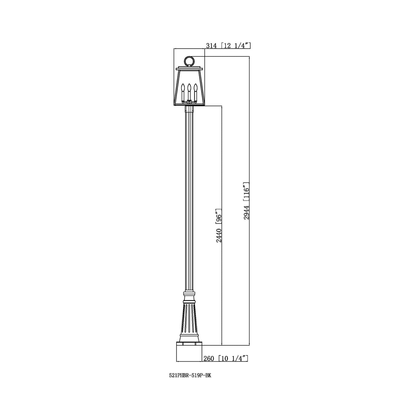 Broughton 519P Outdoor Post Light - line drawing.