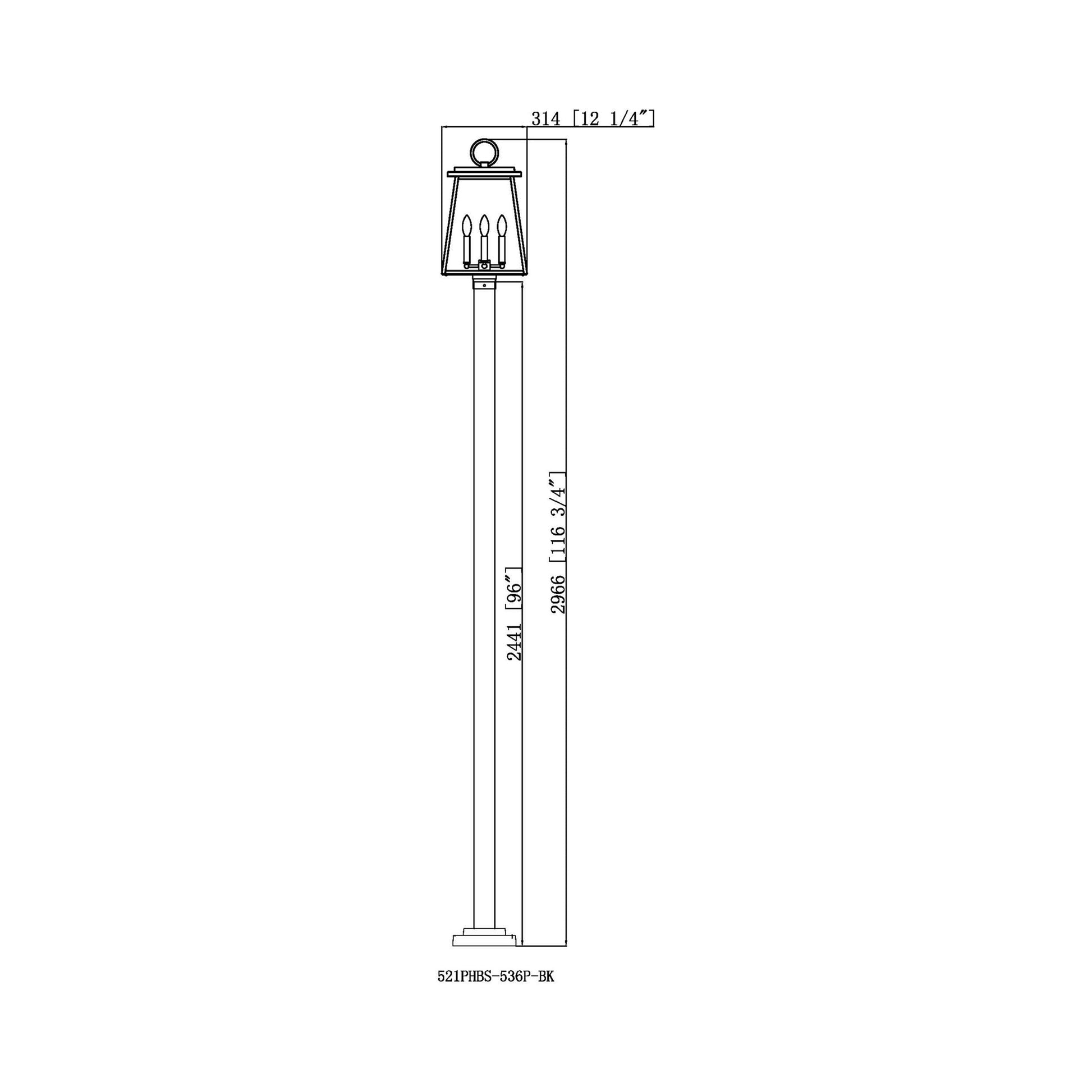 Broughton 536P Outdoor Post Light - line drawing.