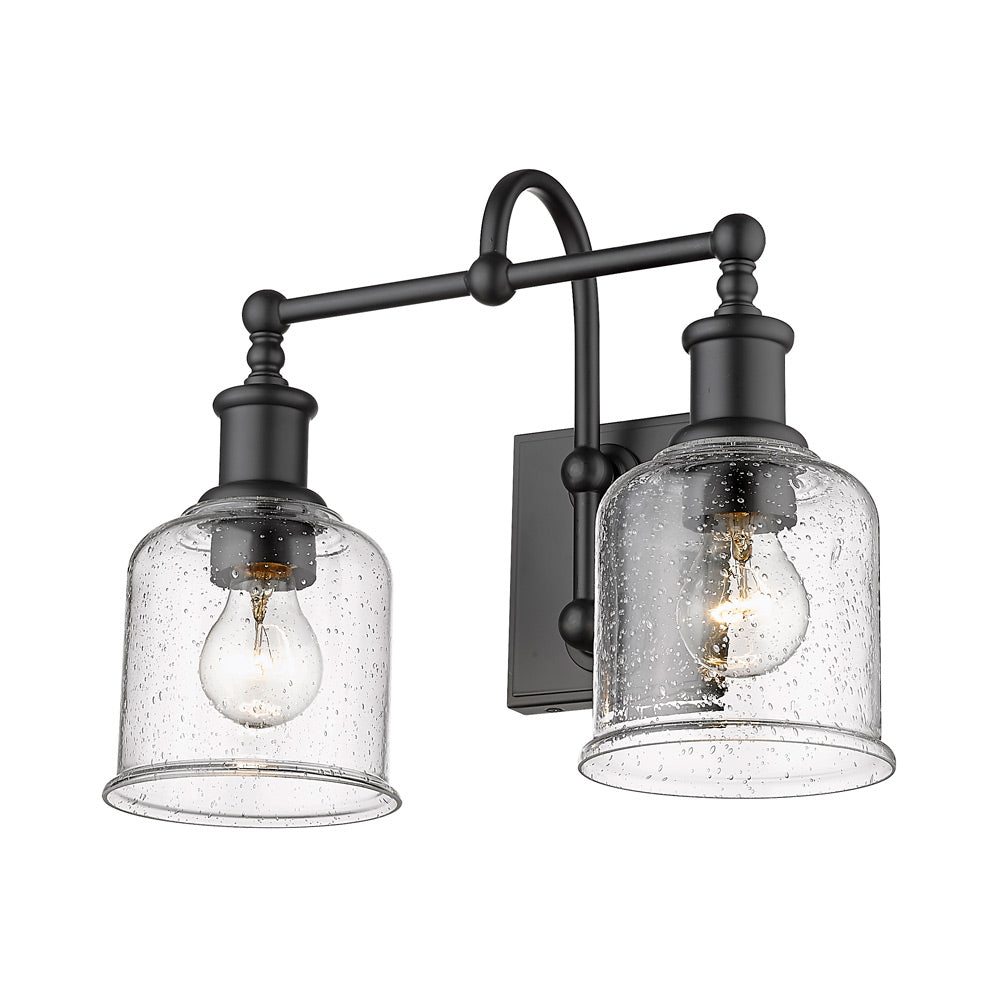 Bryant Bath Vanity Light in Matte Black/Clear Seedy (2-Light).