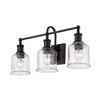 Bryant Bath Vanity Light in Matte Black/Clear Seedy (3-Light).
