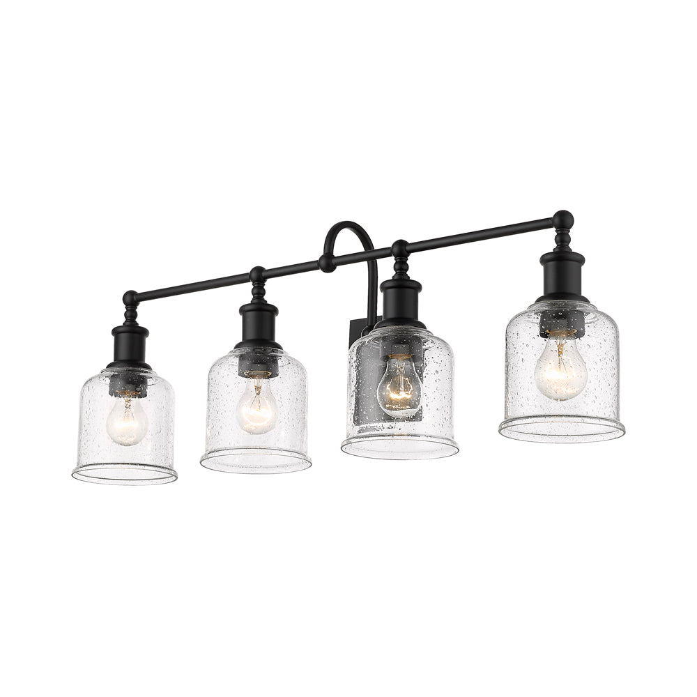 Bryant Bath Vanity Light in Matte Black/Clear Seedy (4-Light).