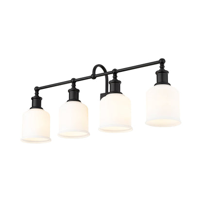Bryant Bath Vanity Light in Matte Black/Matte Opal (4-Light).