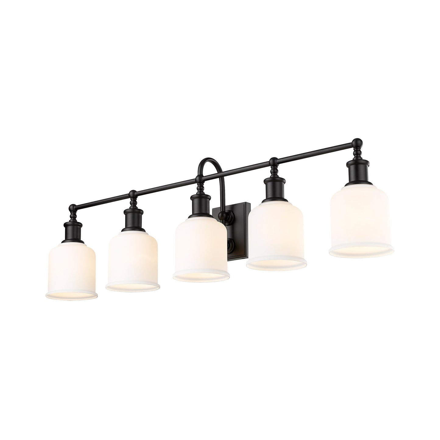 Bryant Bath Vanity Light in Matte Black/Matte Opal (5-Light).