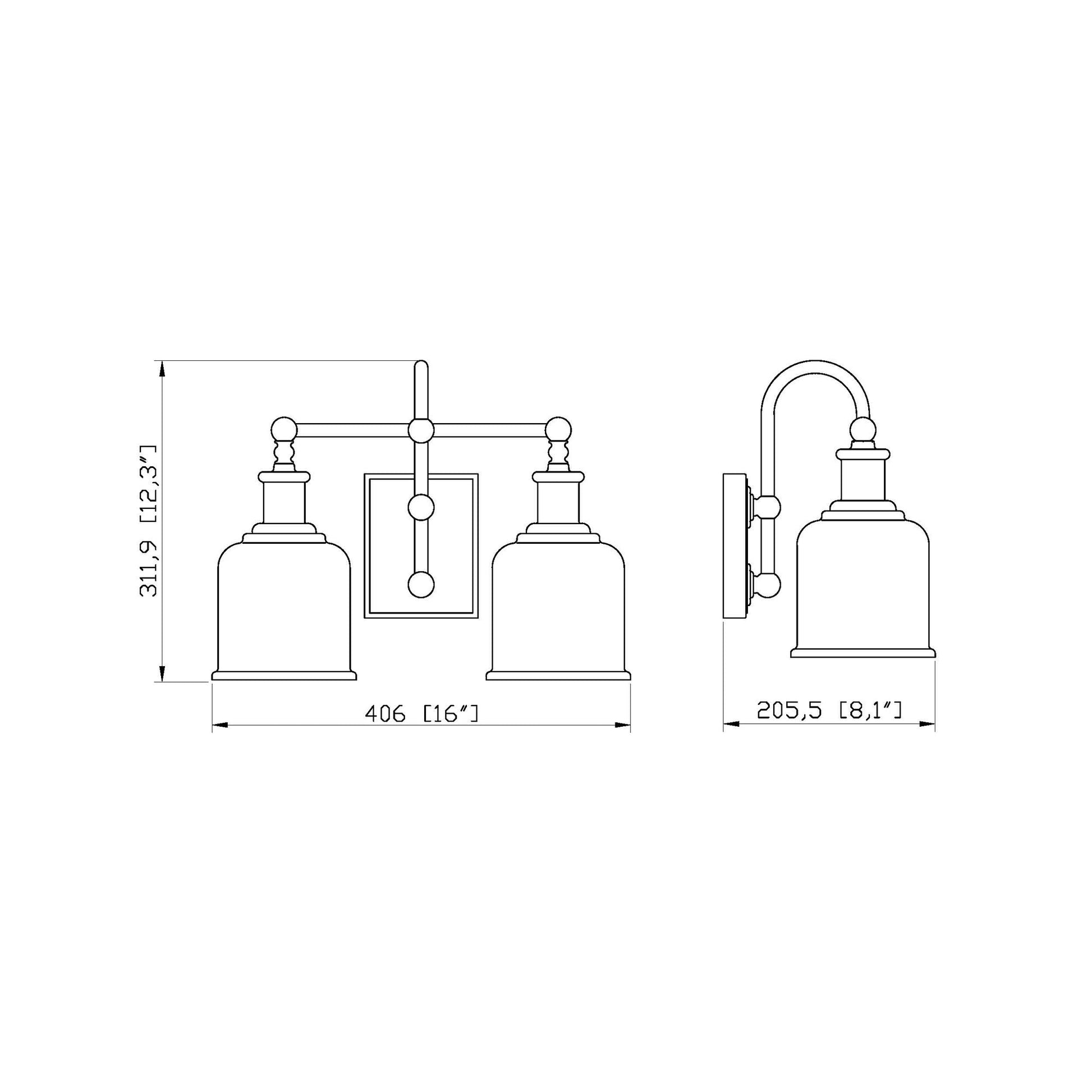 Bryant Bath Vanity Light - line drawing.