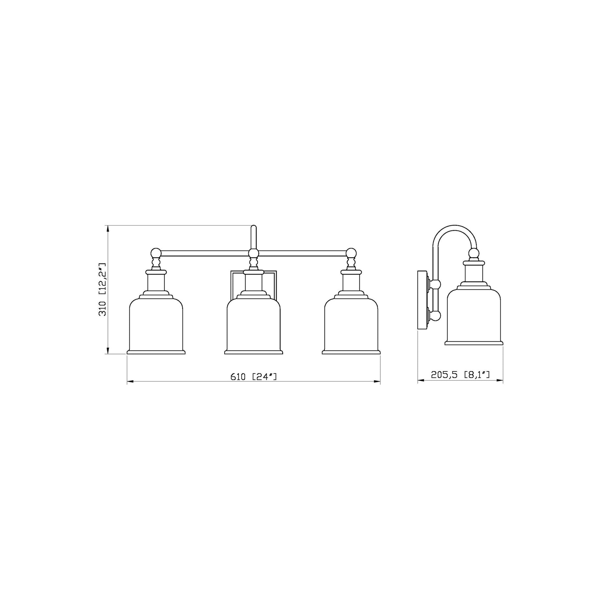 Bryant Bath Vanity Light - line drawing.