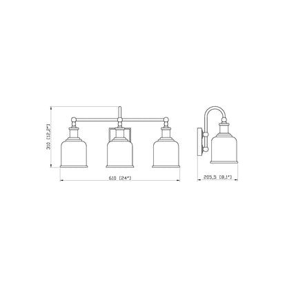 Bryant Bath Vanity Light - line drawing.
